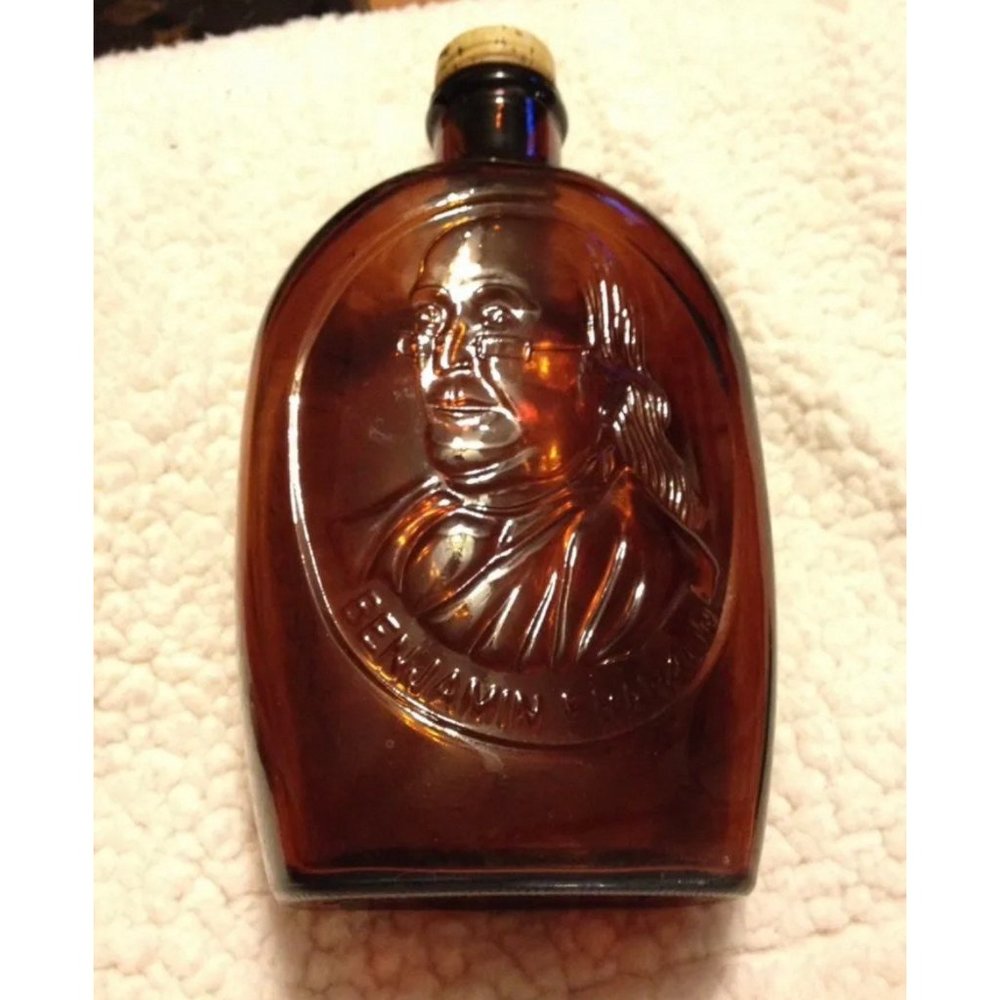 Benjamin Franklin Log Cabin Syrup Bottle 1970